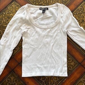Charlotte Russe Cream Ribbed Long Sleeve Top